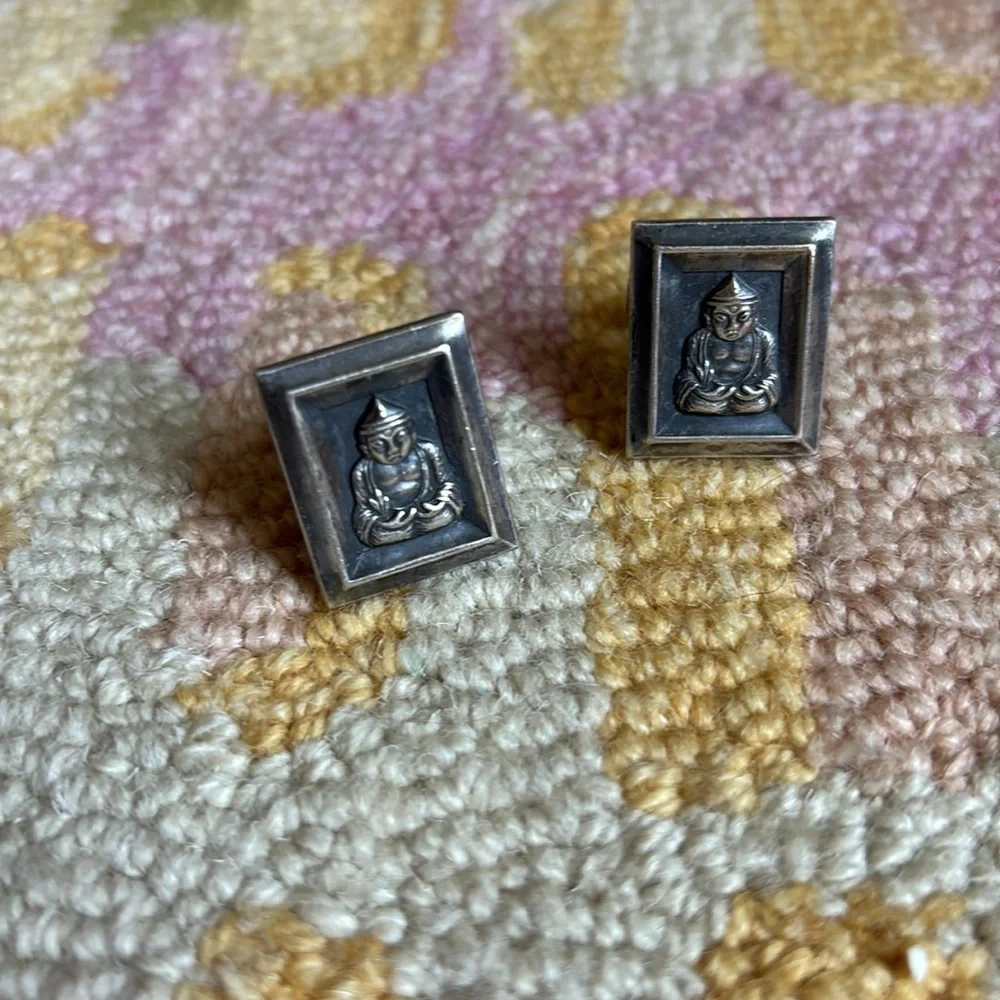 Vintage Gentry Silver Plate Buddha Cufflinks EUC